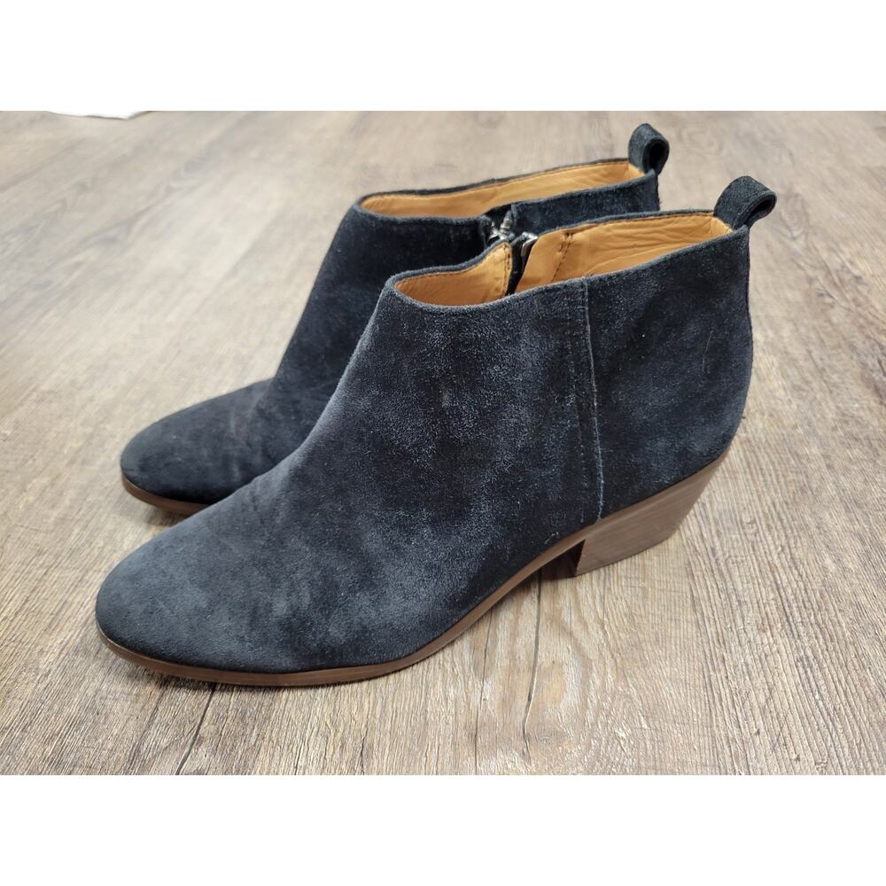 J Crew Boots Womens 8.5 M Sawyer Ankle Bootie Black Leather Side Zip Block C9868